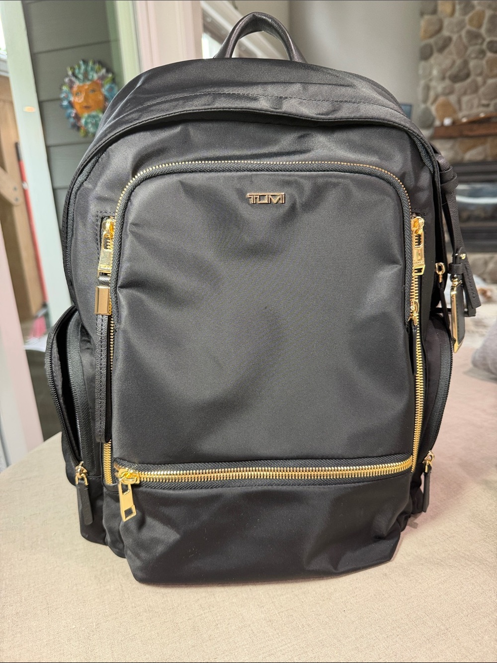 Tumi Black Backpack with Gold Hardware